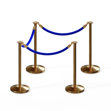 MONTOUR LINE Stanchion Post and Rope Kit Sat.Brass, 4 Flat Top 3 Blue Rope C-Kit-4-SB-FL-3-PVR-BL-PB